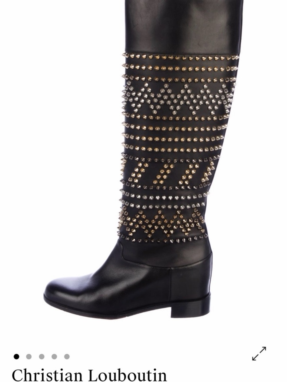 Christian Louboutin Black Leather Knee Boots with Mixed Metal Studs - Picture 4 of 4